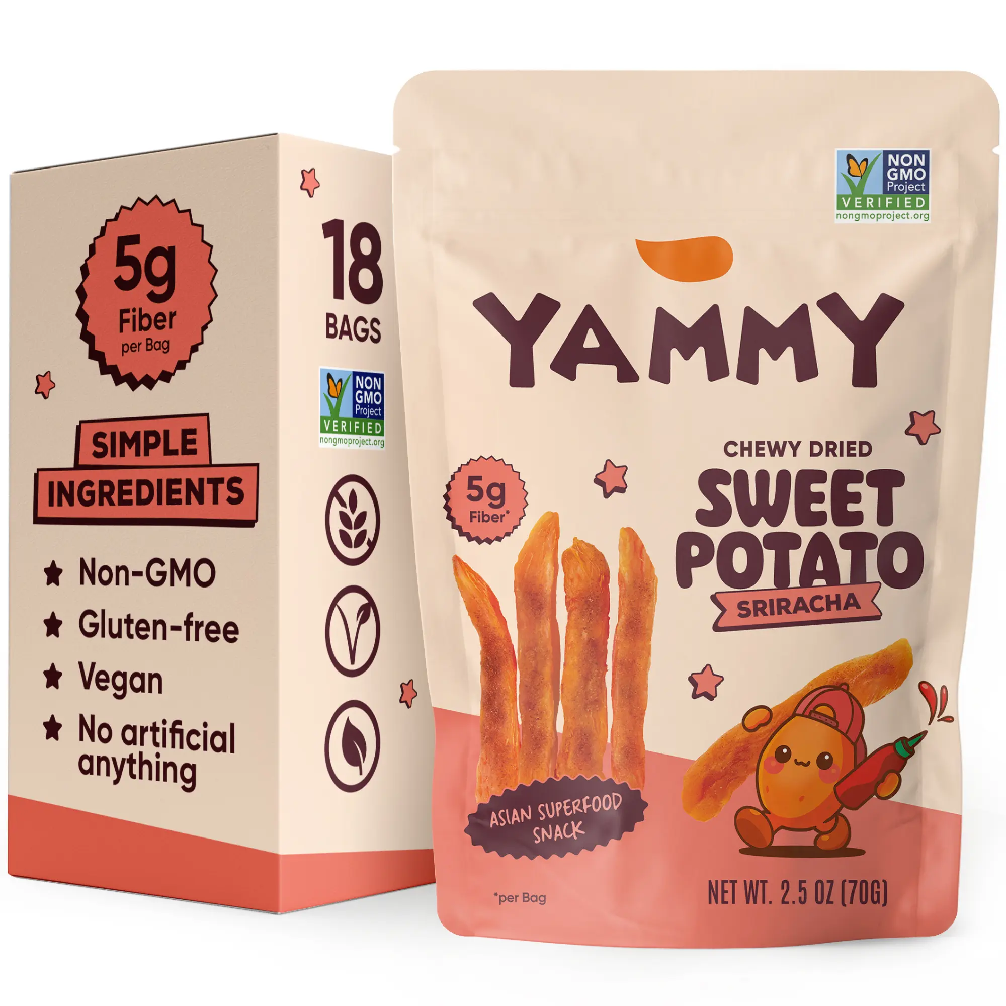 Sriracha Chewy Dried Sweet Potato Sticks (Pack of 18)