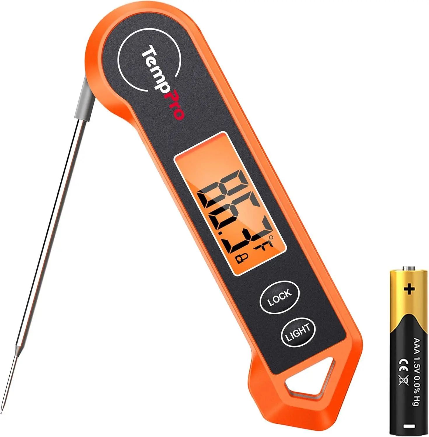 TempPro TP19H Digital Plastic Kitchen Meat Thermometer - 1 Sec Instant Read, ABS Body, Battery-Operated, Calibration Function, Foldable, Motion-Sensing Wake, Waterproof, Hanging Hook for BBQ Grill (Formerly Thermopro) - Father's Day Gift for Dad, Fathers