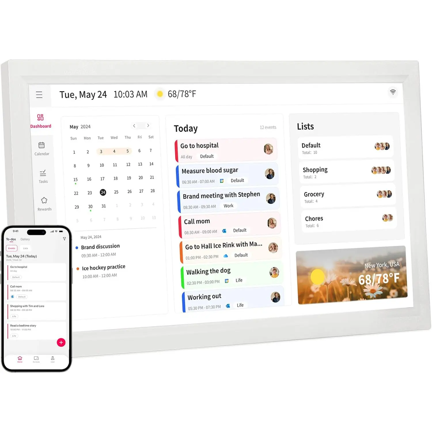 21.5 Inch Smart Digital Calendar, Wall Electronic Calendar, 1920 * 1080 IPS Full HD Touch Screen Display for Family Meal Planner Support - Streamline Household Organization summerwins dealsforyoudays tiktokshopbacktoschool