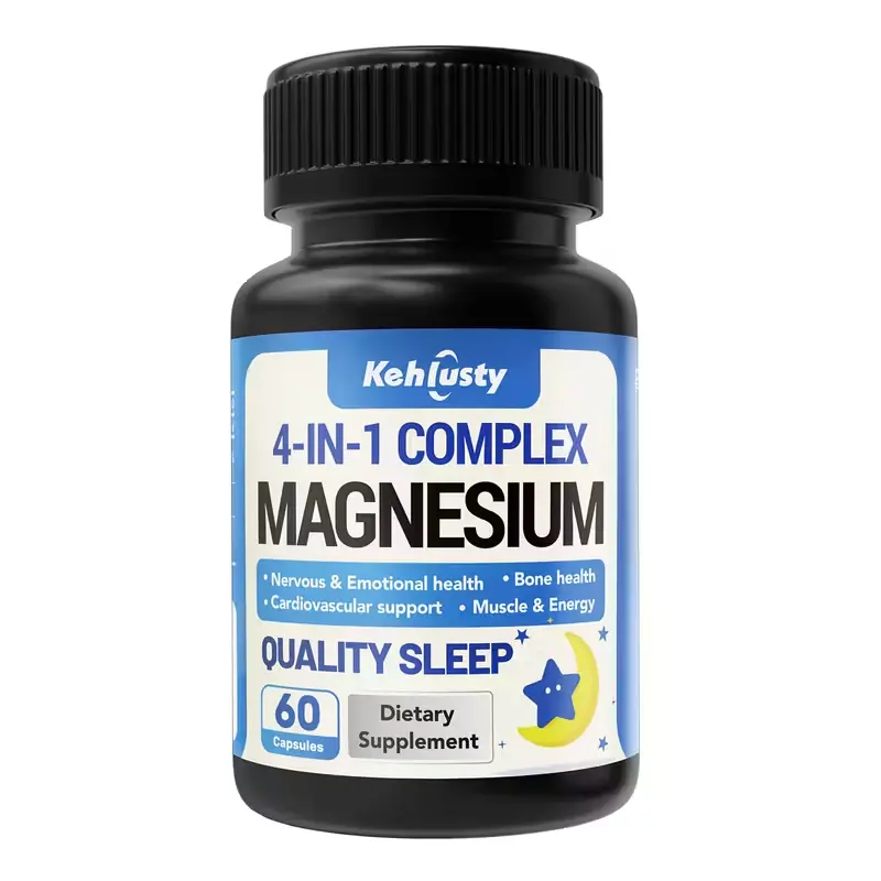 Magnesium complex,Magnesium Glycinate & Malate 4-in-1 Complex Healthcare Supplement, Lactose-Free Natural High-Absorption Capsules, Sleep Aid for Stress Relief & Muscle Relaxation, 60 Count, Magnesium Malate Cardiovascular Support