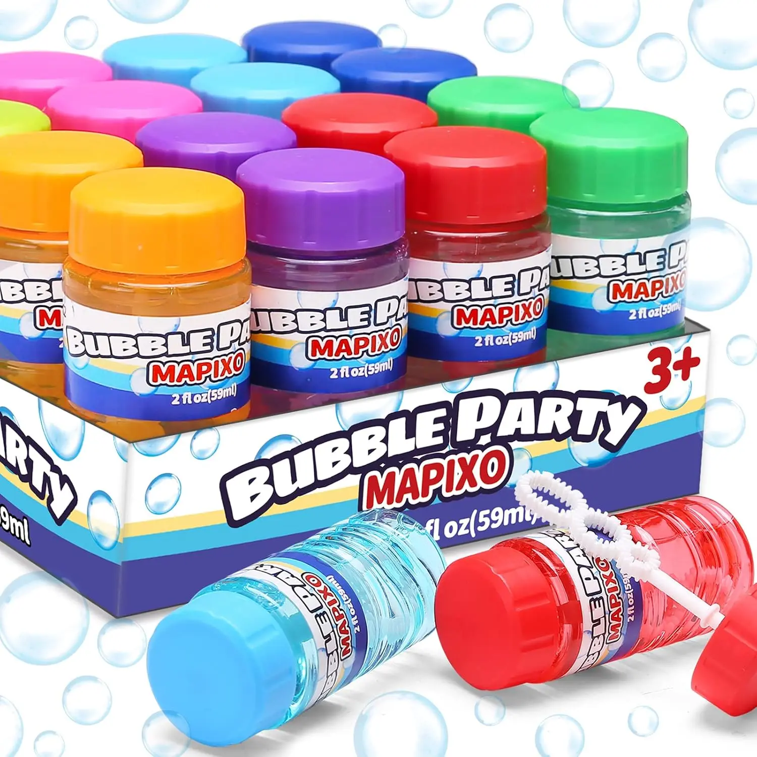 16 Pack Bubble Bottles, 8 Color, Wand Attached to Cap Party Favors for Kids