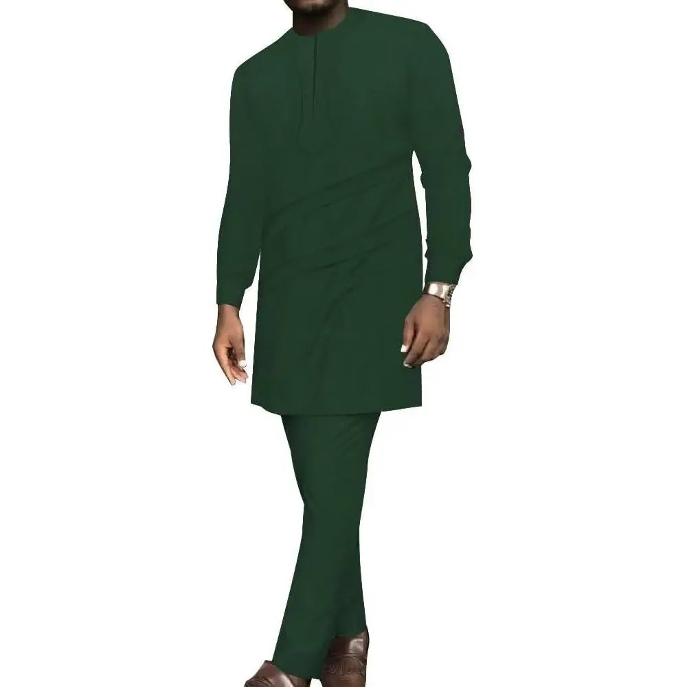 Afrilisco Traditional Men's 2-Piece Dashiki Suit Set, Long-Sleeve Menswear with Personalized Fabric Shirts, Slim-Fit Nigerian African Clothing for Men, Fashion