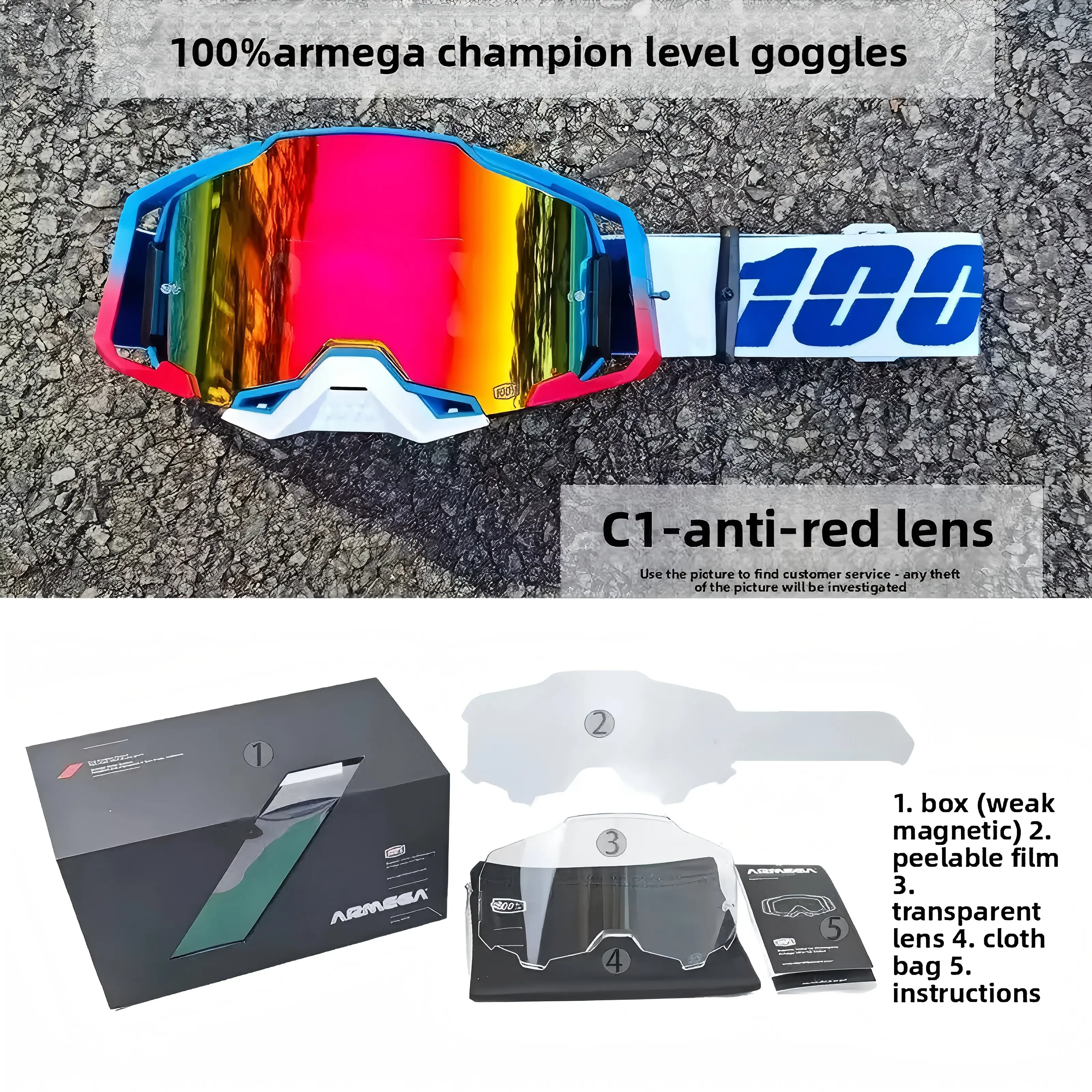 100% Armega Champion MX Goggles – Off-Road Riding Goggles with Quick Release & HD Vision Lens 100% Armega Champion MX Goggles – Off-Road Riding Goggles with Quick Release & HD Vision Lens