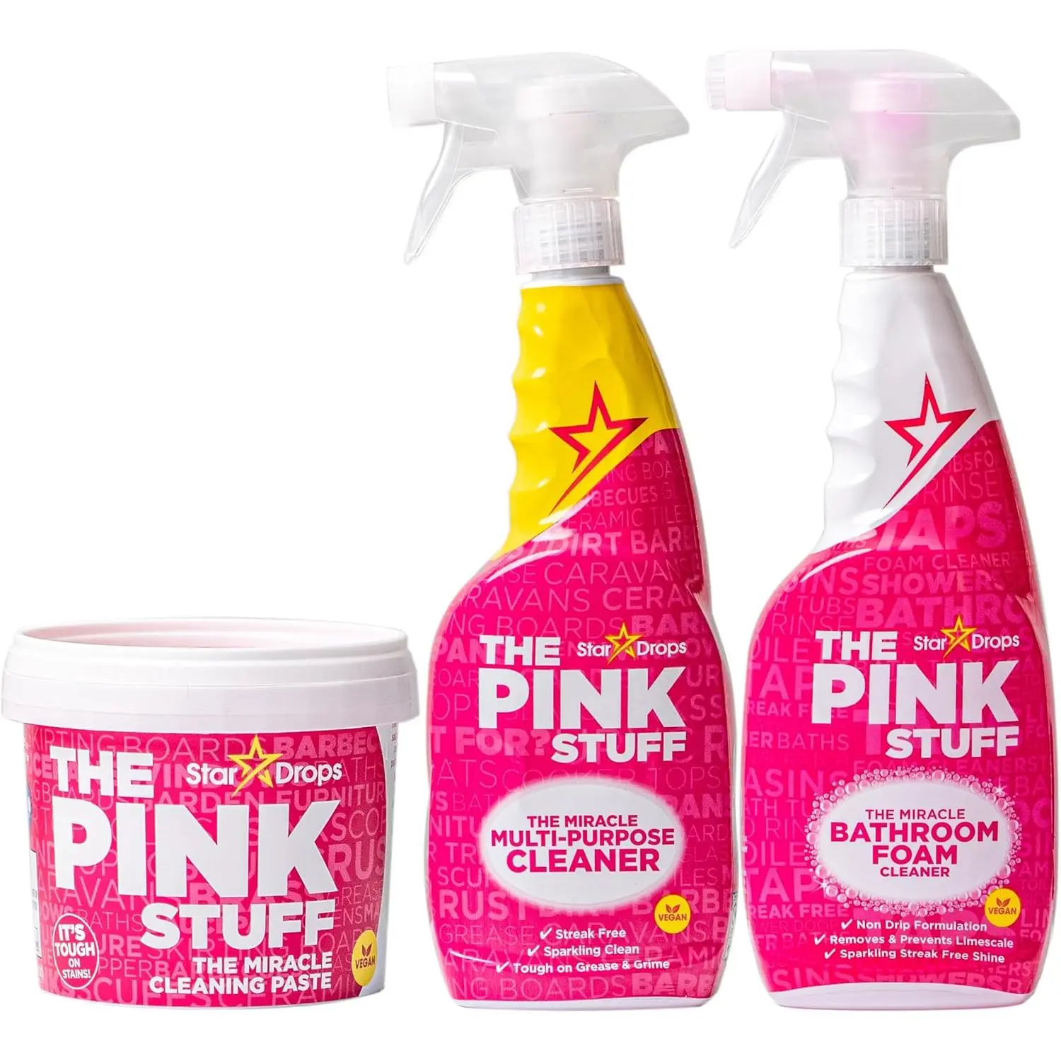 The Pink Stuff Household Cleaner 3-Pack Bundle - Miracle Cleaning Paste, Multi-Purpose Spray, Bathroom Foam for Kitchen & Home Care