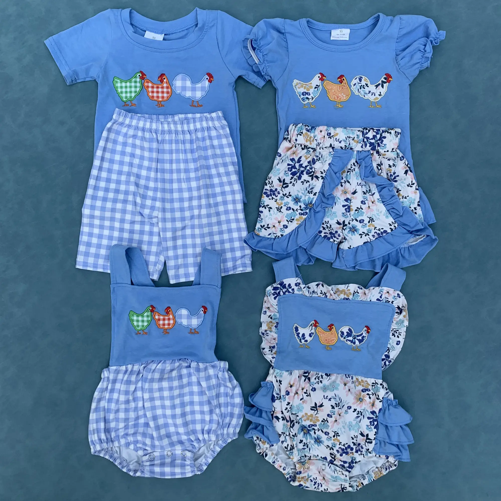 Farm chicken floral kids girls summer outfit