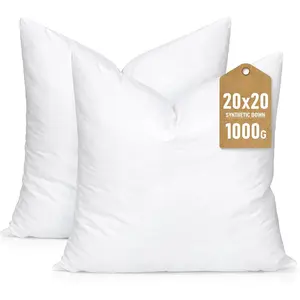 Synthetic Down Pillow Insert, 20x20 Down Alternative Throw Pillow Insert. Ultra Soft Fluffy Sleeping Pillow with  Cotton Cover, Decorative Pillows Set of 2-White.