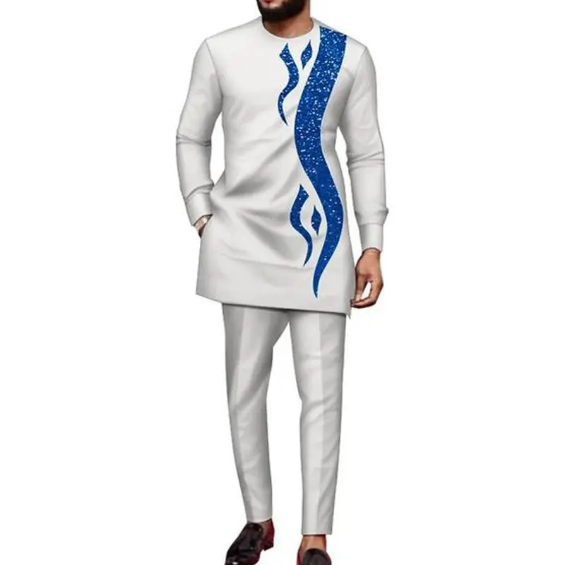 Kaftan Men's Suit Printed Top Trousers African Ethnic Casual Traditional Cloth 2PCS Suits Outfits Wedding Wear Fashion Male Sets
