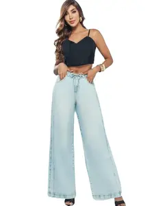 OFORI JEANS PALAZZO COLOMBIANO  silueta flare tiro alto 1 boton