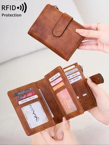 women's vintage multi card slot wallet, 2025 new style rfid anti-theft retro multi-functional short wallet, portable wallet, women's credit card holder, pu card holder, business card holder, card organizer, rfid protection, zippered card case