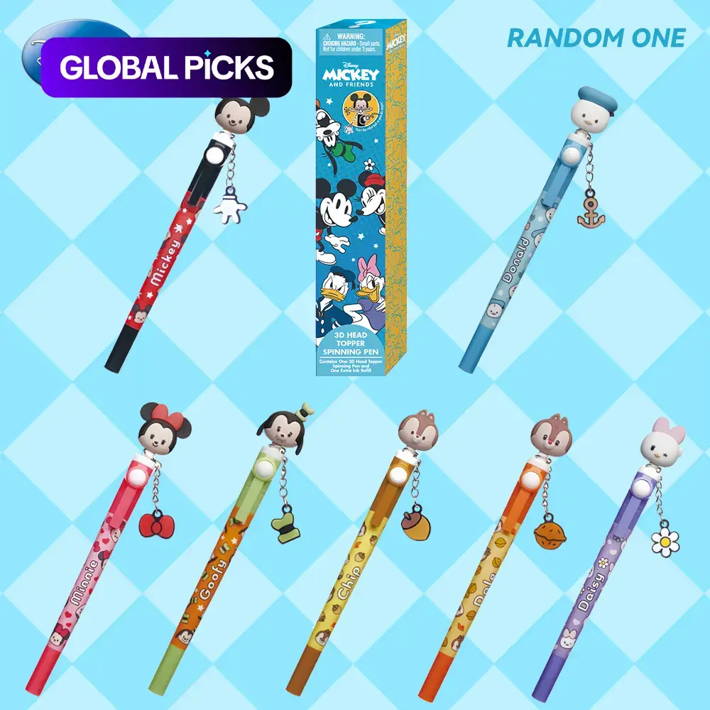 1 Pc Disney Officially Licensed Mickey Dangle Mystery Blind Box Pen, 7 Random Character Cute Quality Cool Pens with 3D Topper Spinning Design, Unique Stationery Supplies #GLOBAL PICKS
