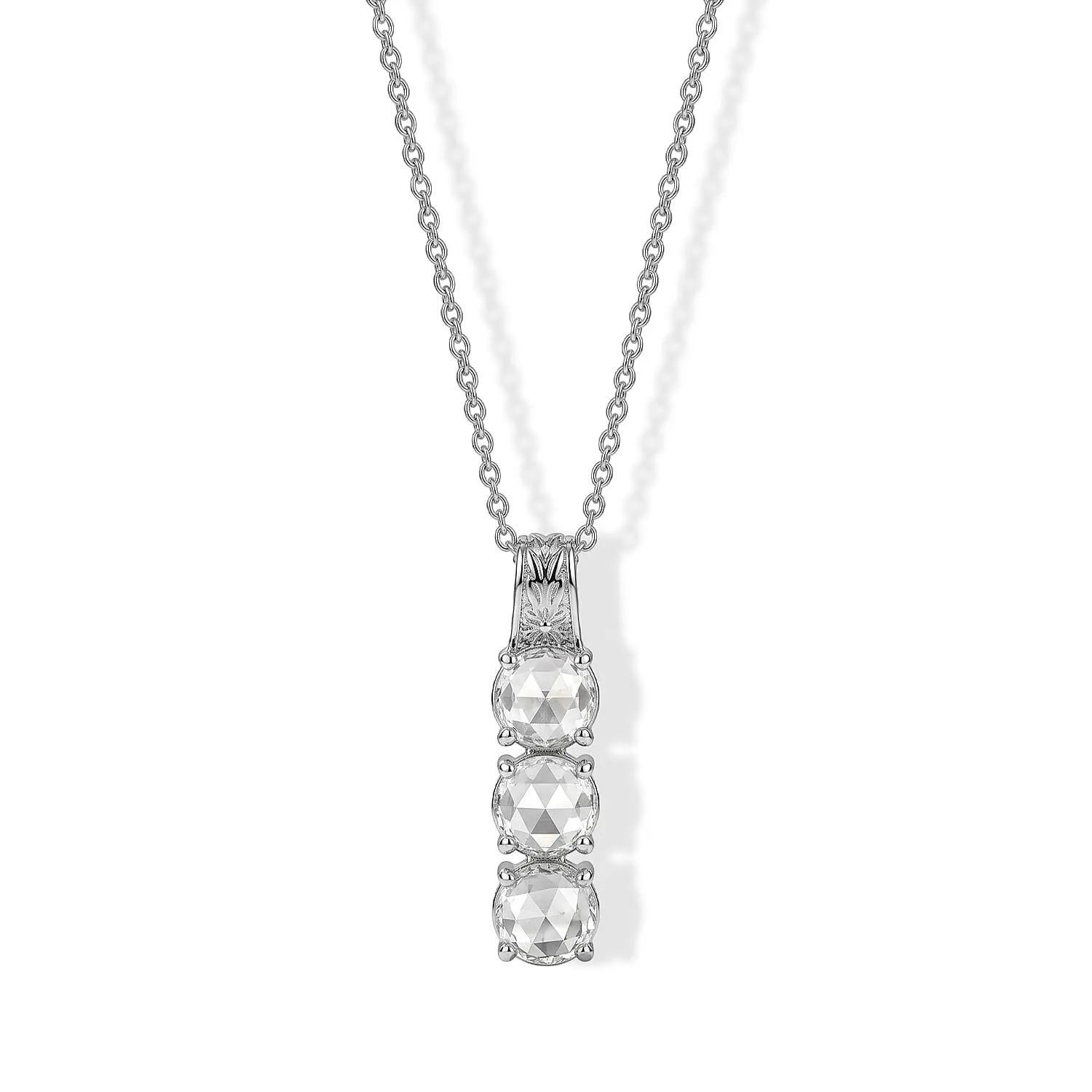 EverTrue Simulated Diamond Trilogy Pendant Necklace in Stainless Steel (20 Inches)