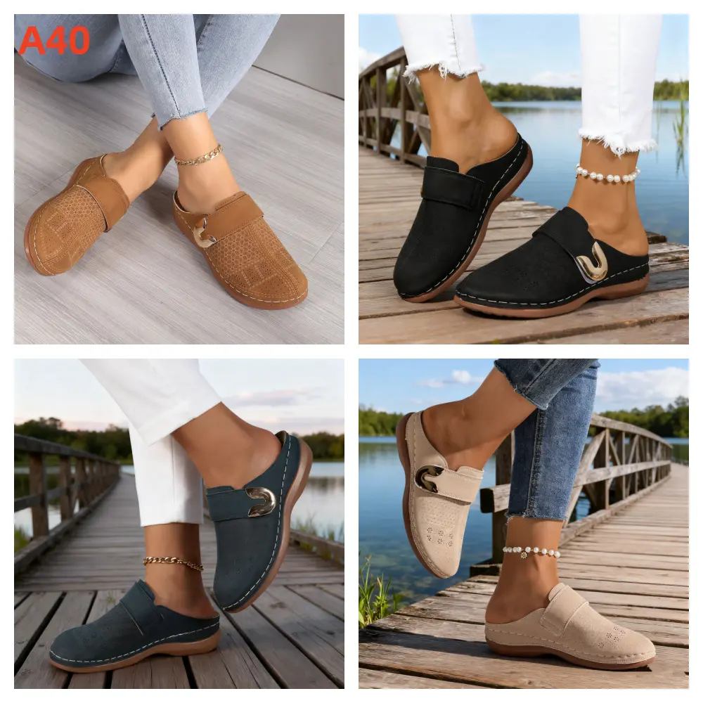 A40- women's comfortable and breathable sandals - with laces and buckle fastening. Thick-soled casual slippers. Suitable for daily outdoor activities and walking.