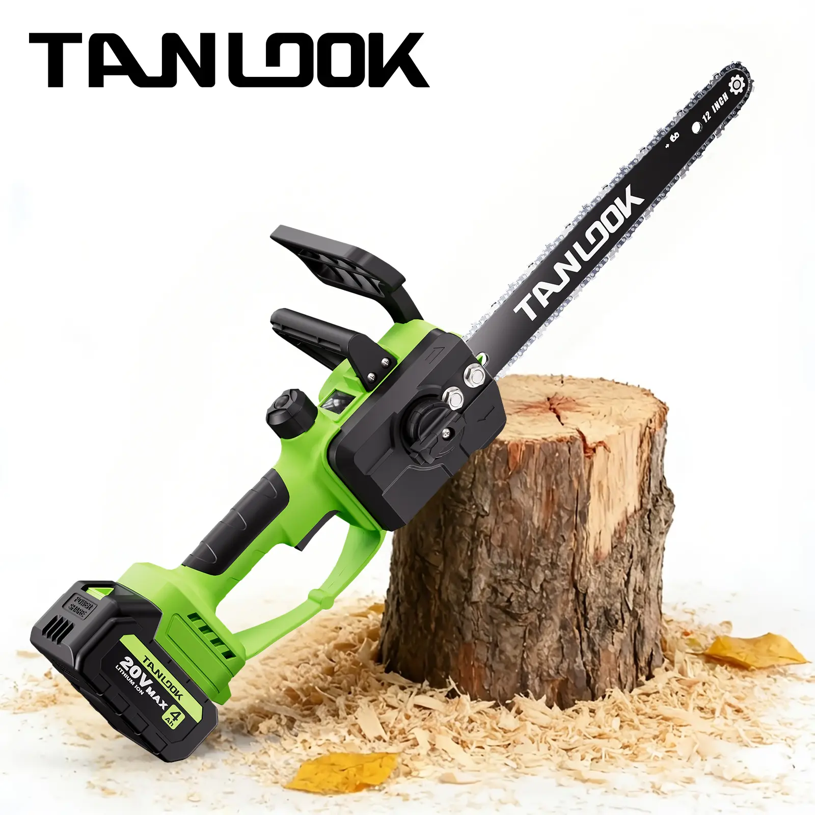 TANLOOK 12-Inch High-Speed Cordless Electric Chainsaw, Portable 20V Max Battery Powered Handheld Wood Cutter for Tree Trimming, Branch Pruning, Firewood, Garden & Outdoor Yard Work
