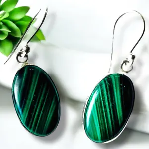 Malachite Cobachon Earrings - Elegant Design with Unique Coloration and Lightweight Construction