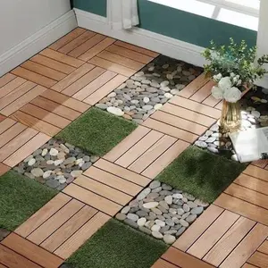 11-Pack 11.8in Oak WPC Interlocking Deck Tiles, Waterproof Anti-Slip DIY Quick-Install Flooring for Patio, Indoor Outdoor Courtyard Wood-Plastic Composite Hardwood Click-Parquet