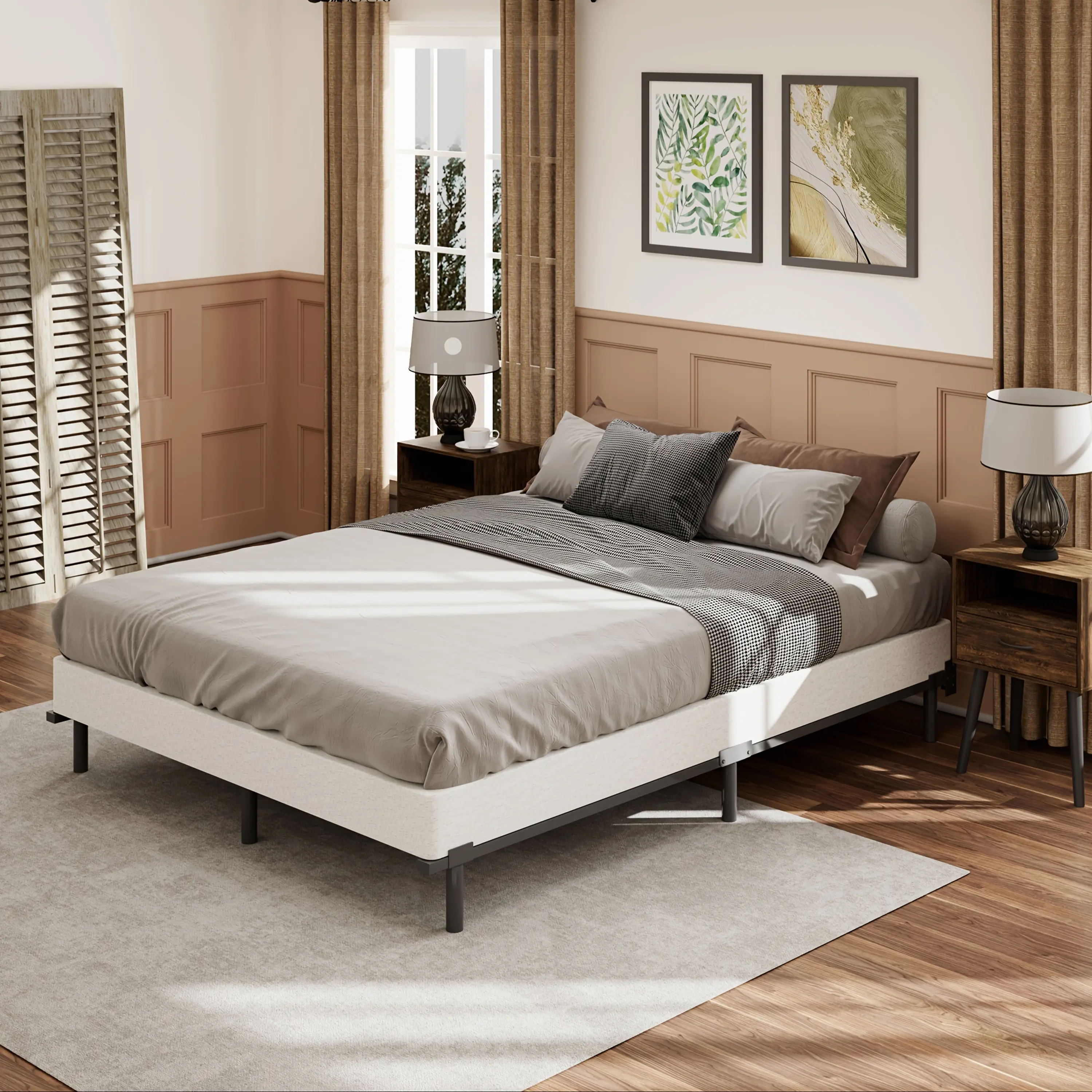 Heavy-Duty Metal Box Spring Bed Base with Easy-Clean Fabric Cover - 3000 Lbs Weight Capacity, Noiseless Mattress Foundation Suitable for Queen/King Beds, Easy Assembly (No Wood Components)