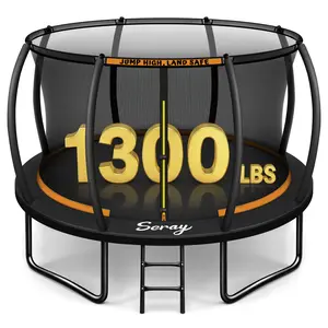 Seray 10-14FT Recreational Trampoline with Safety Enclosure Net and Ladder, Anti-Rust Coating & ASTM Approved, Reversible Outdoor Trampoline for Kids and Adults, Backyard Family Fun, Birthday Gift Ideas