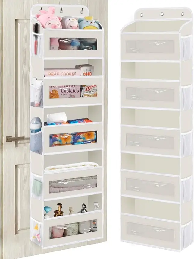 TAHAVICE Adjustable No-Drill Over The Door Hanging Organizer - 5 Shelves, 10 Mesh Pockets, Metal Hook Fitting, Reuse Anytime Rectangle Home Organizer for Nursery Storage, Protective Covers, Reinforced Stitching