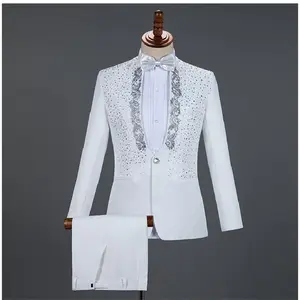 Luxury Embroidered Suits 2 Pieces - 1 Button Print Dinner Tuxedo Jacket & Trousers, Elegant Blazer & Trousers, Suit for Weddings - Menswear, Formal. Size Small(Sheets)