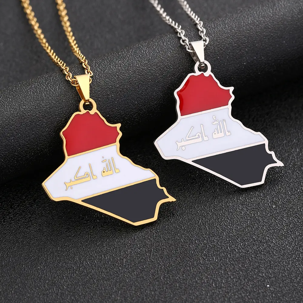 Iraq Map Necklace, Ethnic Style Titanium Steel Pendant for Couples, Unisex Souvenir Jewelry Gift Iraq Map Necklace, Ethnic Style Titanium Steel Pendant for Couples, Unisex Souvenir Jewelry Gift