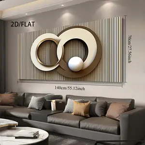 1PC Modern Large Wall Art Canvas Painting - Simple Abstract Geometric Design  Decorative Painting, Neutral Tone Interlocking Circles, Suitable for Living Room, Bedroom, Office Decoration, Indoor/Outdoor Use, Modern Home Decor, metallic accent ends poster