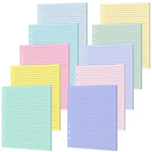 100 Sheets A5 6-Hole Loose Leaf Papers 5.5" x 8.5" Lined Refills Paper Binder Inserts 10 Colorful Line Paper for Mini 6 Ring Binders Junior Size Notebooks for Office School Business Home