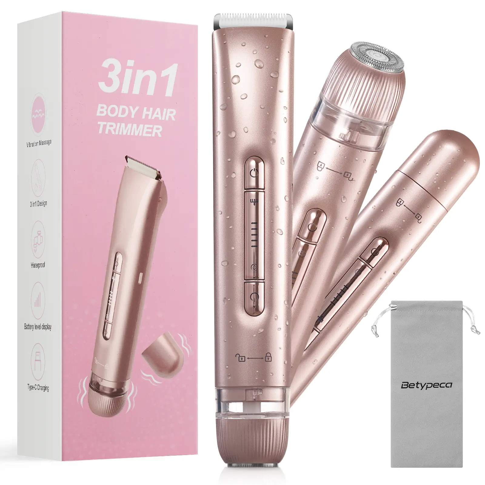 Women's 3-in-1 Rechargeable Shaver Kit, Lightweight & Cordless Travel Trimmer, Clipper & Shaver for Facial Hair Removal, IPX7 Waterproof, Showerproof Cordless Shaver