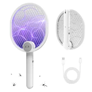 2-in-1 Cordless Electronic Mosquito Zapper, Rechargeable 1200mAh Foldable Handheld Rotatable Mosquito Killer, 3-Layer Mesh Anti-Electric Shock Safety Design, Purple UV Light for Indoor & Outdoor Use, Cordless Mosquito Zapper summerwins
