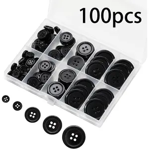 100 Round Home Sewing Buttons, 5 Sizes Mixed Pack, Ideal for DIY Crafts, Jackets, Shirts, Pants, Shorts, Clothing Making