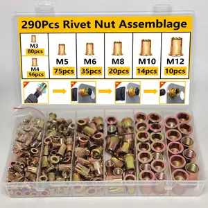 290pcs Rivet Nuts Metric Threaded Rivet Nut Set, Carbon Steel Rivet Nuts Hardware for Car Furniture Decoration Sheet Metal Assembly Industrial Products