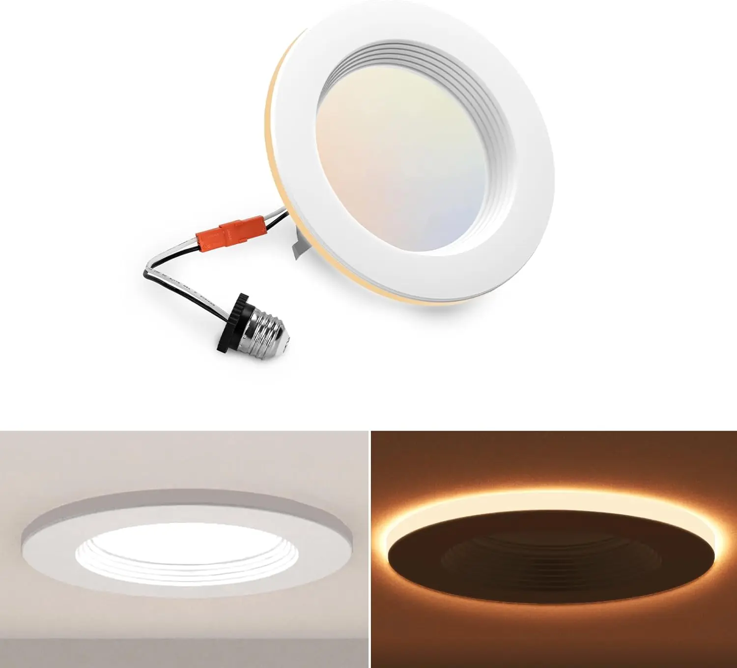 POWERASIA 4-in C-Clip LED Recessed Can Light - 5CCT Dimmable, 9W 630LM Energy-Saving, Color Changing Nightlight for Bedroom, LED Lighted Indoor Ceiling Fixture for Corridor
