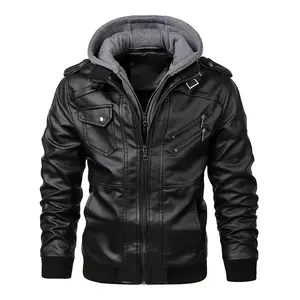 Autumn Winter Faux Leather Jacket Men's PU Leather Casual Motorcycle Jacket Windproof Outerwear Long Sleeve Menswear