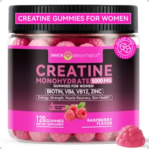 Inner Brightness Creatine Monohydrate Gummies for Women 5000mg - 6-in-1 with Biotin, Zinc, B6, B12 - Sugar-Free Raspberry Creatine Chewables for Muscle, Energy & Skin - 120 Count