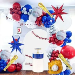 Baseball balloon garland arch kit 150pcs red blue white silver and starburst baseball bat glove balloons fot sport theme party rookie year 1st birthday decorations