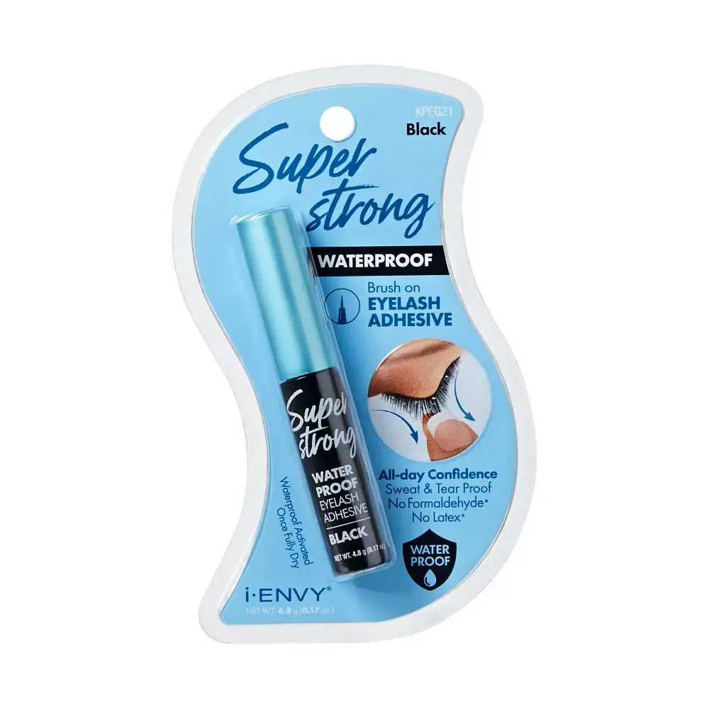 i-ENVY by KISS Super Strong Waterproof Lash Glue, Brush-On Cosmetic Adhesive for Eyelashes Extensions, Sensitive Safe for Longer Holds, KPEG21 Black, Gentle For Sensitive Lash Routines, Precise Brush Helps Place Each Lash