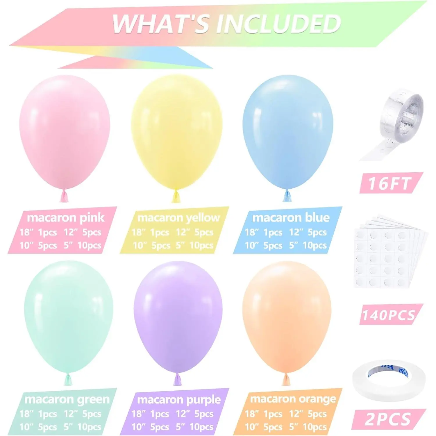 NISOCY Pastel Balloons Arch Garland Kit, 126PCS 18In 12In 10In 5In Pastel Color Rainbow Balloons Different Sizes for Birthday Baby Shower Wedding Gender Reveal Unicorn Party Decorations