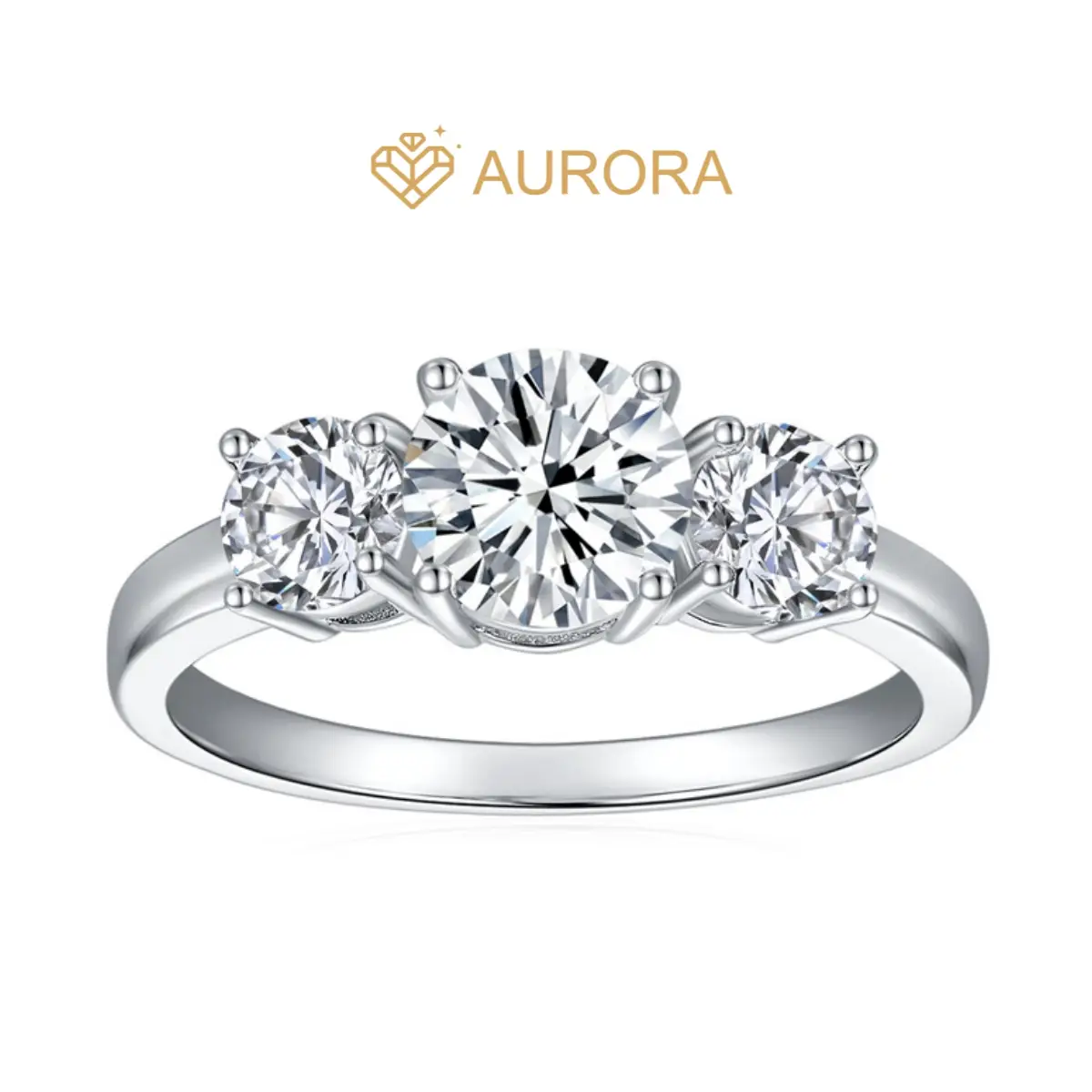 【#12 Past Present Future】Full Moissanite main stone and side stone rings 925 sterling silver gift with gift senior Anniversary Jewelry Synthetic Moi