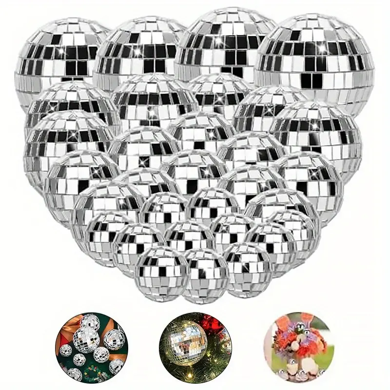 15 Silver Color Disco Balls Set, Reflective Glass Balls, Perfect for 70s Theme Parties, Graduations, Birthdays, Party Decorations, Vintage Party Favors, Grad Party Supplies