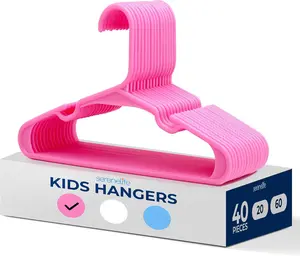 40-Pack Plastic Kids Hangers - Pink | Non- Slip Hanger with Hook & Shoulder Grooves - Ultra-Thin Space Saving Clothes Organizer for Everyday Use Home Essentials