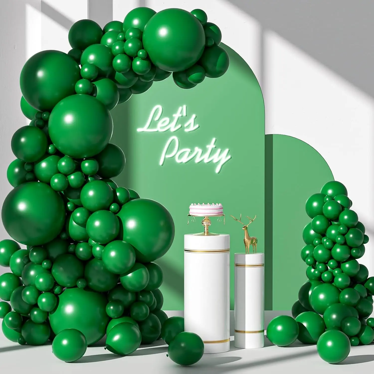 110pcs Round Dark Green Latex Balloon Garland Arch Kit with 33ft Ribbons, 18/12/10/5 in Sizes for Birthday, Jungle Party, Anniversary, Baby Shower, Wildlife Park Decorations (Home & Festive Supplies)