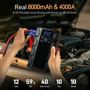 Anqva 4000A Jump Starter with 150PSI Air Compressor, 12V Car Battery Booster,  Fast Charge, 44.4Wh Portable Tire Inflator, LED Display for 10L Gas & 10L Diesel Engines, LED Light, Jumper Cables