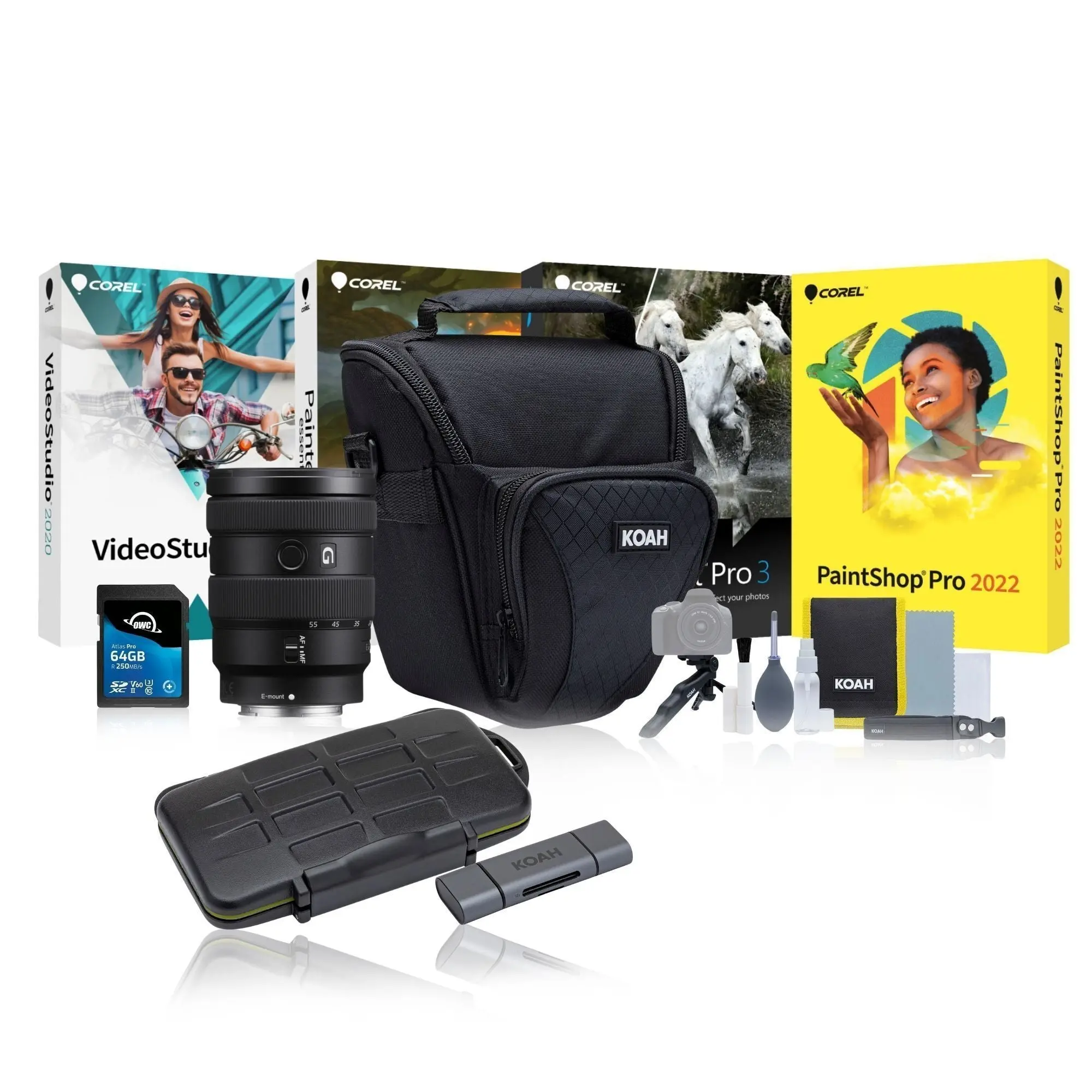 Sony E 16-55mm F2.8 G Series Compact Lightweight APS-C Wide-Angle Zoom Lens Bundle with 64GB Memory Card, Excellent Corner-to-Corner Quality, Beautiful Bokeh, Editing Software, G Lens