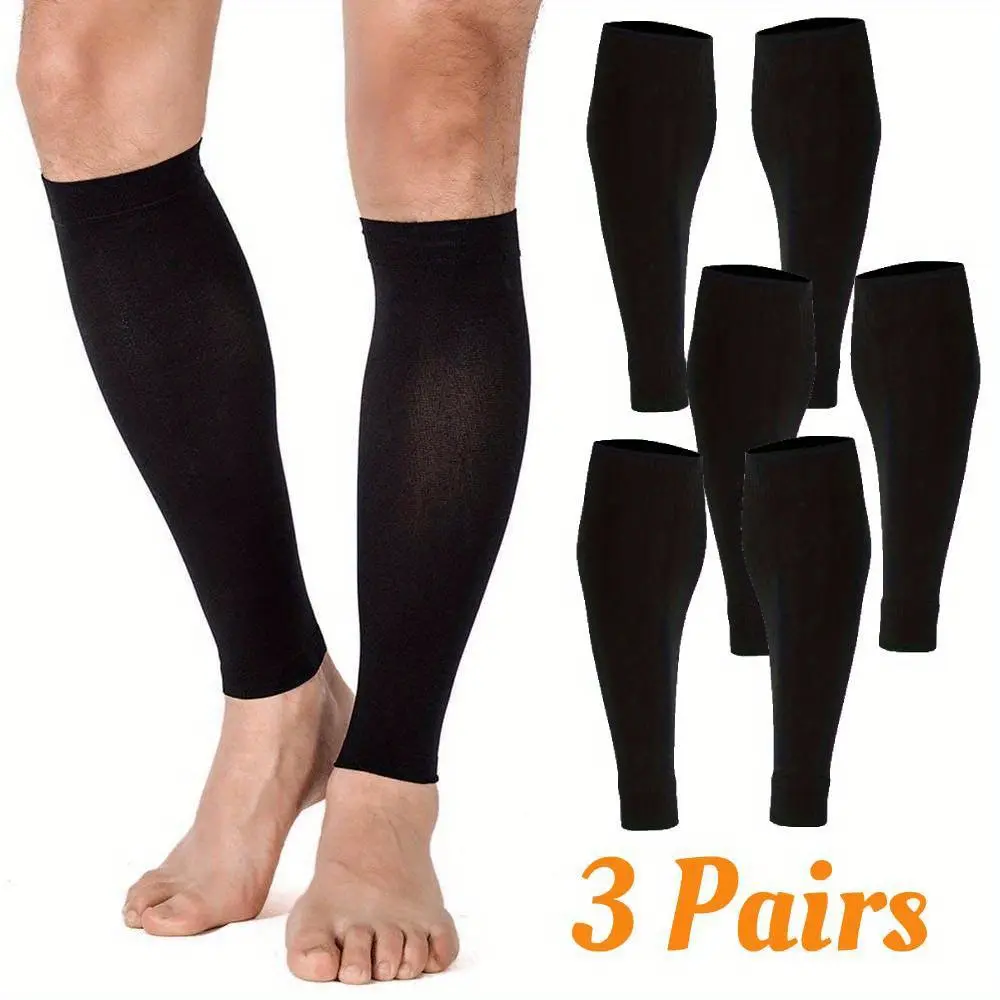 3 Pairs Black Sock Sleeves, Unisex Solid Polyester Calf Support, Breathable Compression for Soccer, Football & Shin Guards, Polyester Clothing, Machine Wash, Polyester Clothes, 3Pairs Black