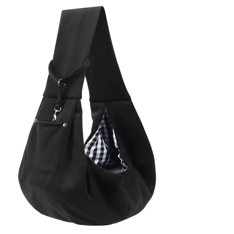Hands-Free Wrap-Style Sling Carrier Bag for Small Dogs & Cats (Up to 15 lbs) - Soft Breathable Fabric, Thick Shoulder Strap, Button-Buckle Easy Access, Reversible, Dual Adjustable Safety Hooks for Shopping, Daily Outings
