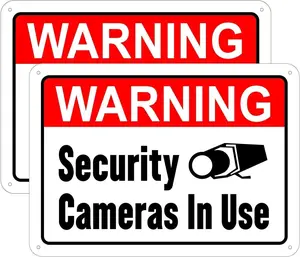 Warning Security Cameras in Use Sign,14 x 10 Inches,Reflective Aluminum,UV Printed,Weather Resistant,Waterproof,Durable Ink,Easy to Mount,Outdoor or Indoor Use,2 Pack