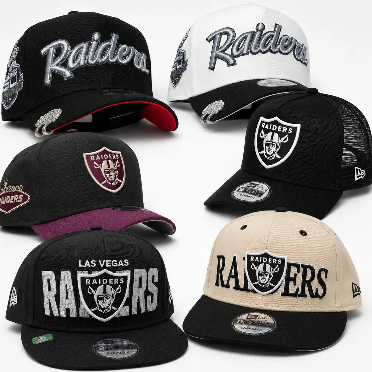 New Era NFL Las Vegas Raiders Logo Adjustable Snapback Trucker Cap - Curved Brim, Unisex Sports Collectible Headwear