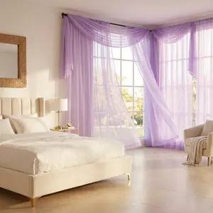 6 Pieces Combo Curtain Set 4PCS 52x84" Rod Pocket Terylene Sheer Curtains & 2PCS 54x216" Terylene Valance Curtains, Lightweight Window Drapes for Home Decor CM101 FT2508 living room bathroom