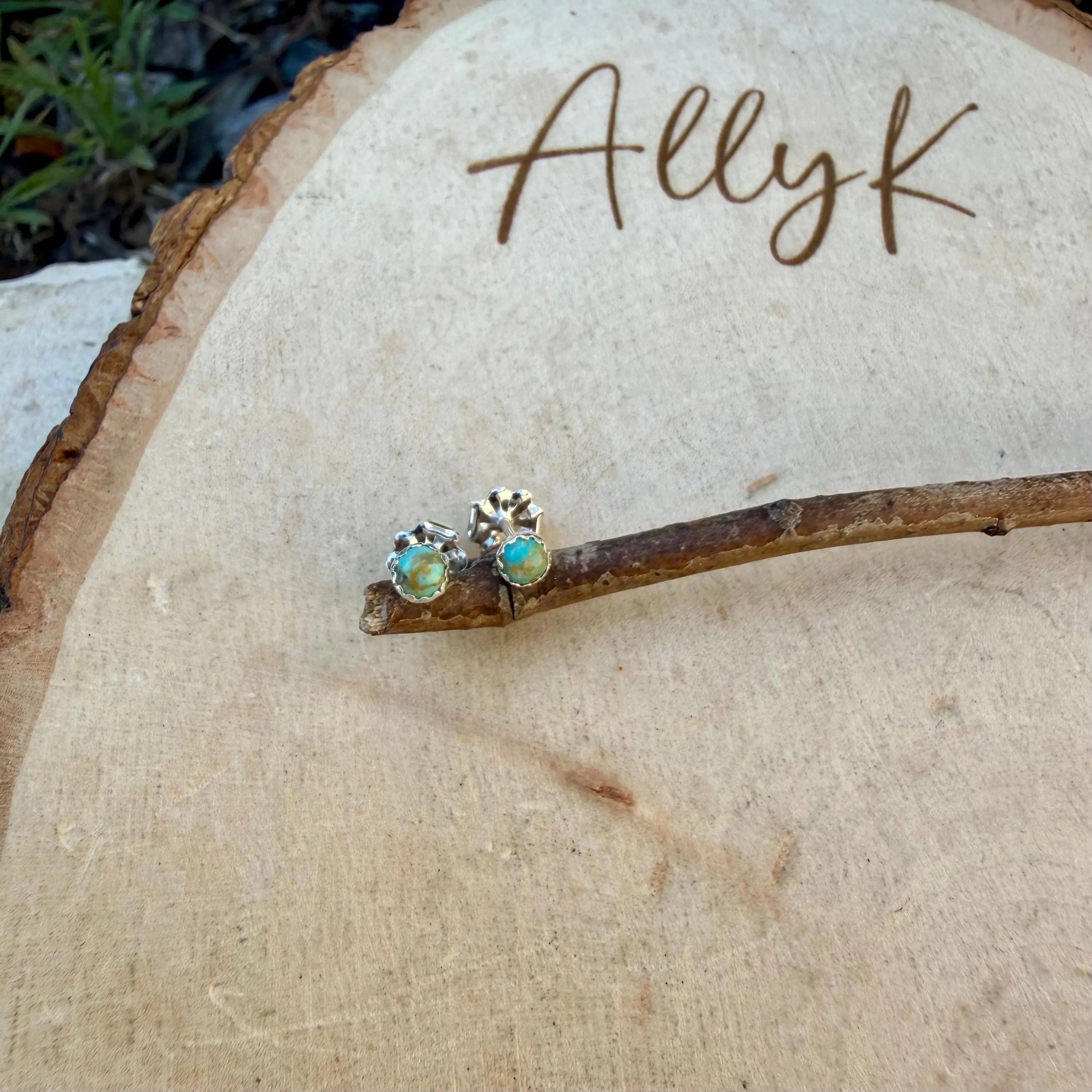 3mm Kingman Turquoise Stud Earrings, Tiny Sterling Silver Bezel Studs - Greener or Bluer Option, Turquoise Jewelry for Casual Wear, Unisex Silver Earrings