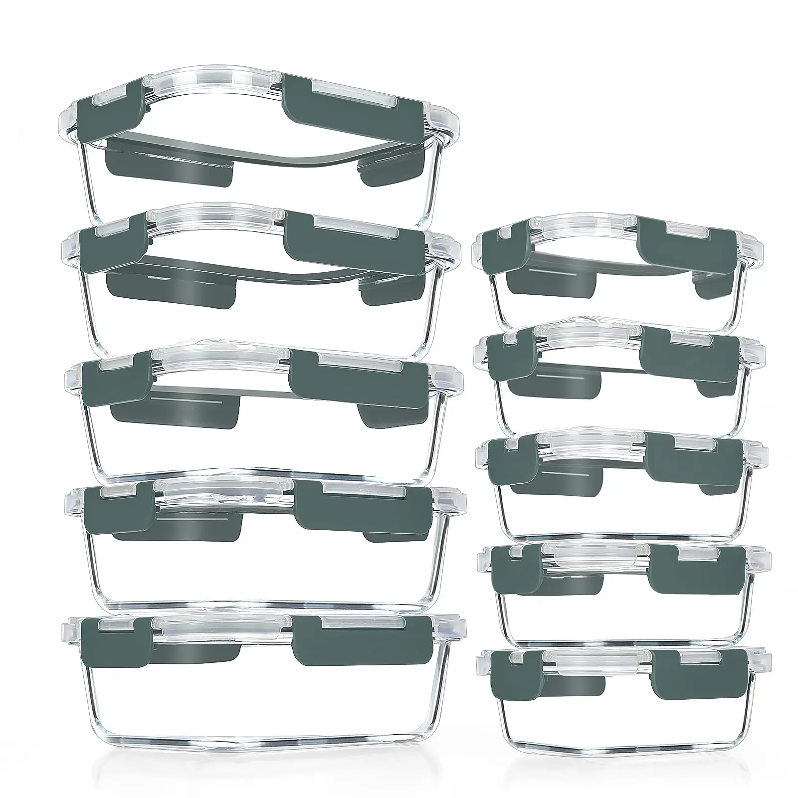 10 Pack Airtight Glass Meal Prep Containers Set with Lids for Microwave, Oven, Freezer & Dishwasher