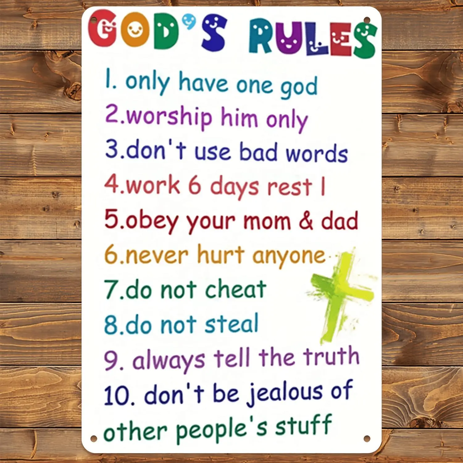 Christian 10 Commandments Aluminum Sign - 1pc 8x12in 1 Size 2D Flat Home Decor, Color-Coded Kids Educational Religious Gift for Kid Room, Animal-Themed Church Wall Art for Colleagues, One Size, 8X12 Inch